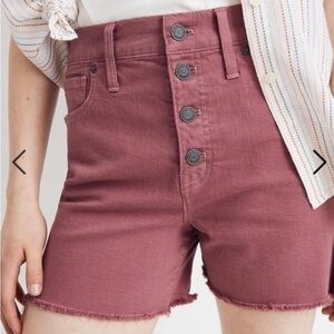 Madewell raw hem high rise denim shorts, size 31 pink